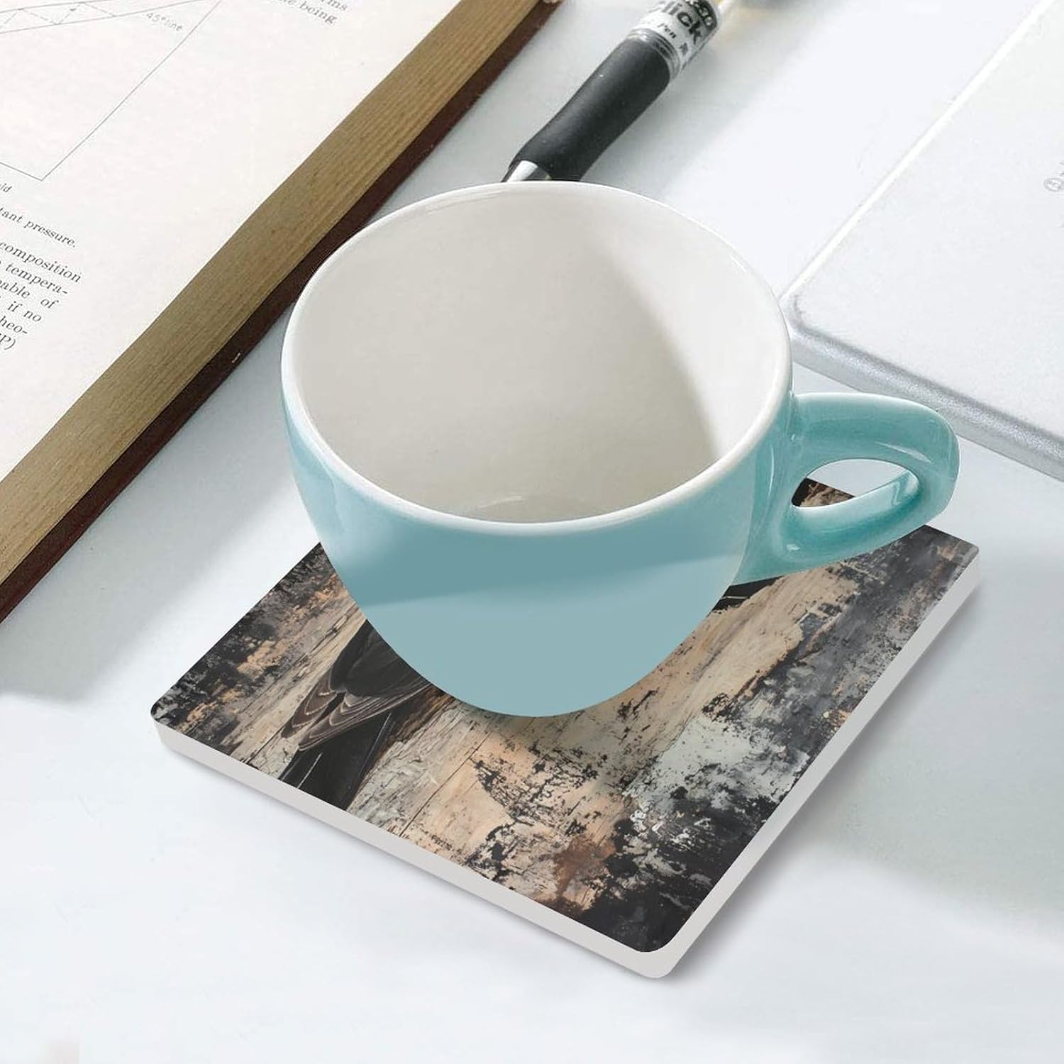 Pileated Woodpecker Funny Ceramic Coasters for Drinks Absorbent Cup Holder Tabletop Protector with Cork Base