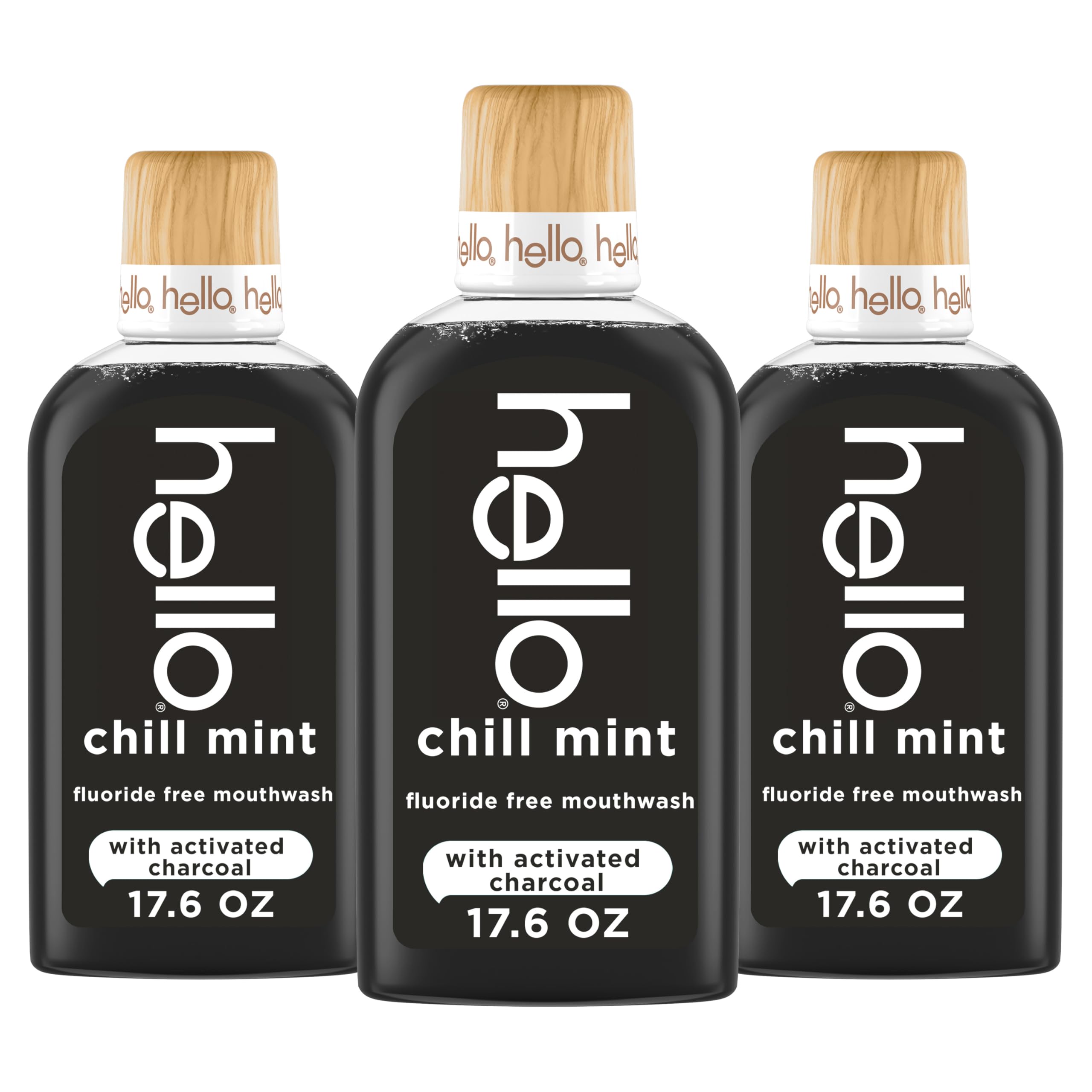 Amazon.com: Hello Chill Mint Alcohol Free Mouthwash with Activated  Charcoal, 17.6 Fl Oz, Fluoride Free Mouthwash with Farm Grown Mint and Coconut  Oil, Vegan, Minty Oral Rinse (Pack of 3) : Everything Else