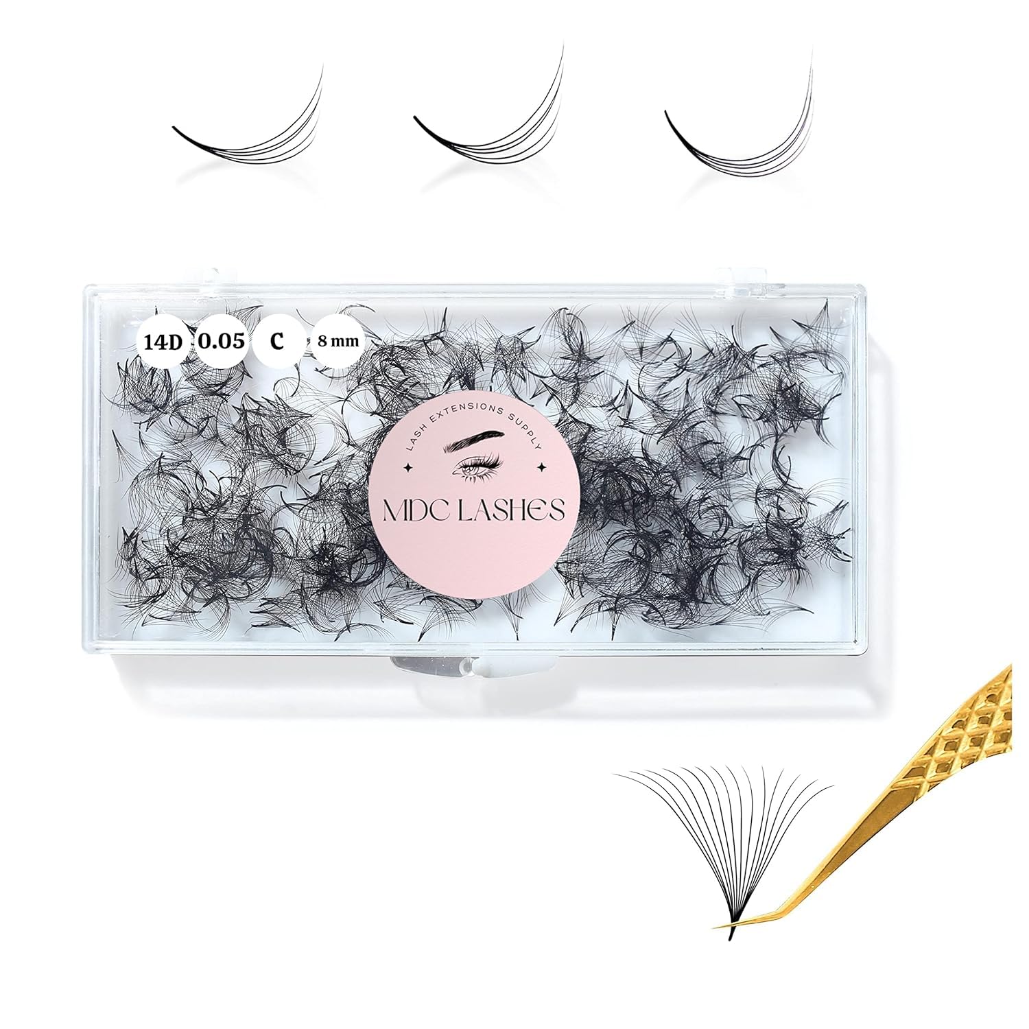 MDC LASHES 500 Promades Eyelash Fans| 5D-20D, 0.03-0.05-0.07 Thickness, C/CC/D Curls, 8-18mm| Volume Lash Extensions Premade Lash Fans Pro Pre Made