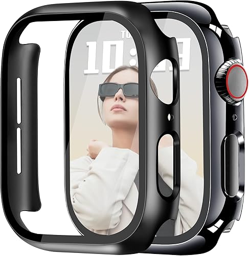 Vista 27 de JR.DM Paquete de 2 fundas rígidas de policarbonato de 1.575 pulgadas con protector de pantalla de vidrio templado HD para Apple Watch Series negro