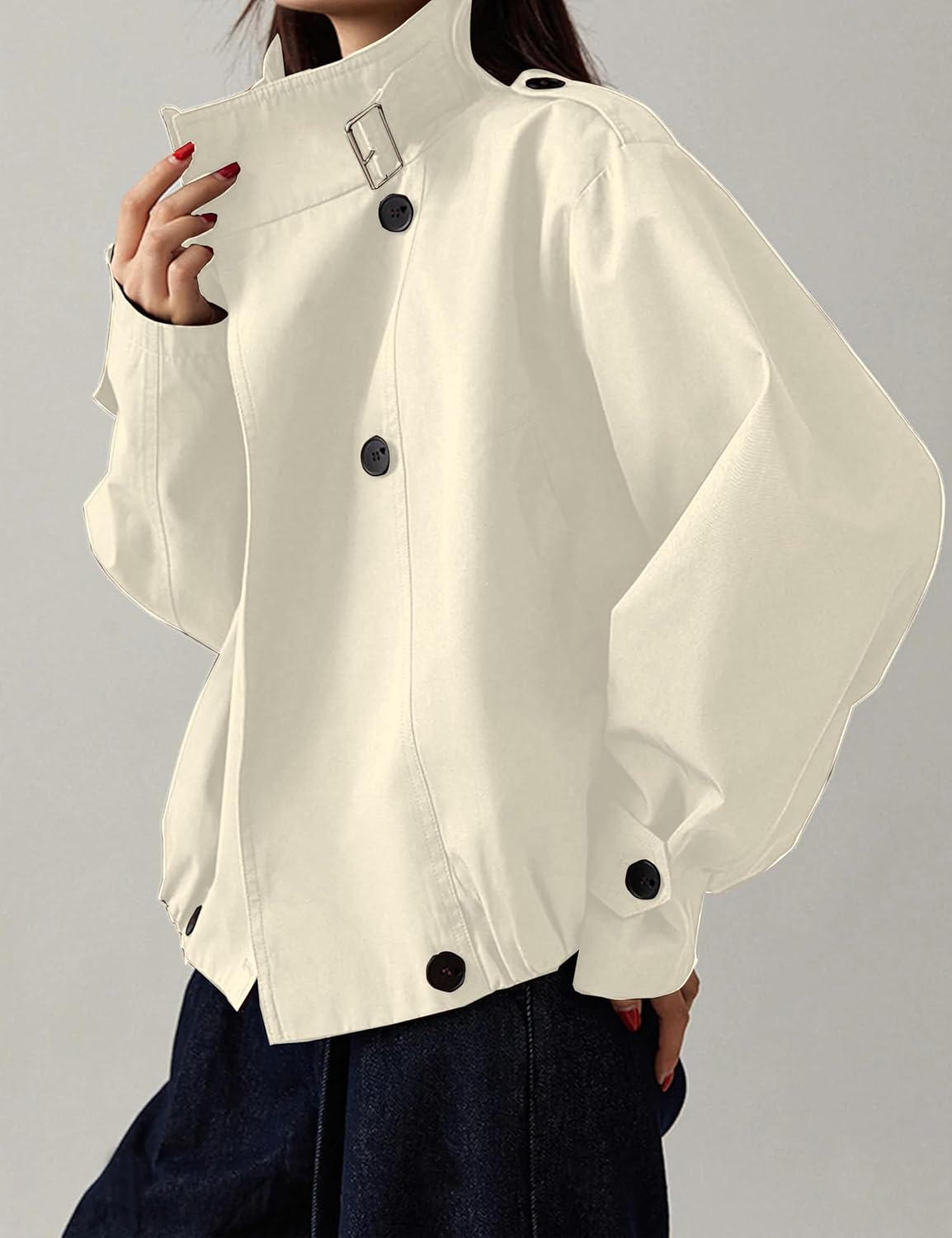 Jackets for Women Trendy Vintage Trench Coat Turtleneck Crop Jackets with Pockets - Image 5