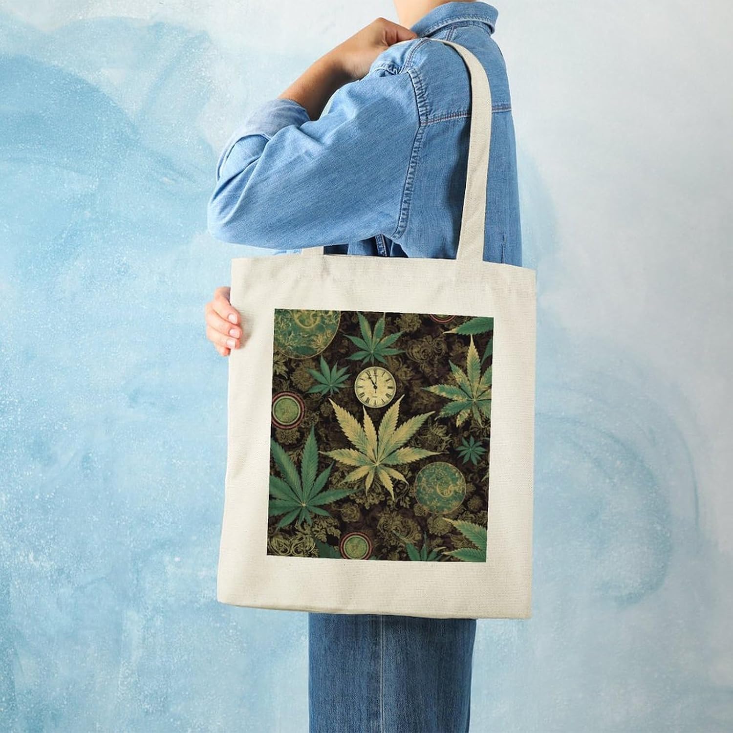 Time And Dead Leaves Cotton Polyester Blend Canvas Carryall Bag | Time And Dead Leaves Reusable Fabric Handbag for Grocery Travel Daily Errands Multipurpose Storage Carry Tote