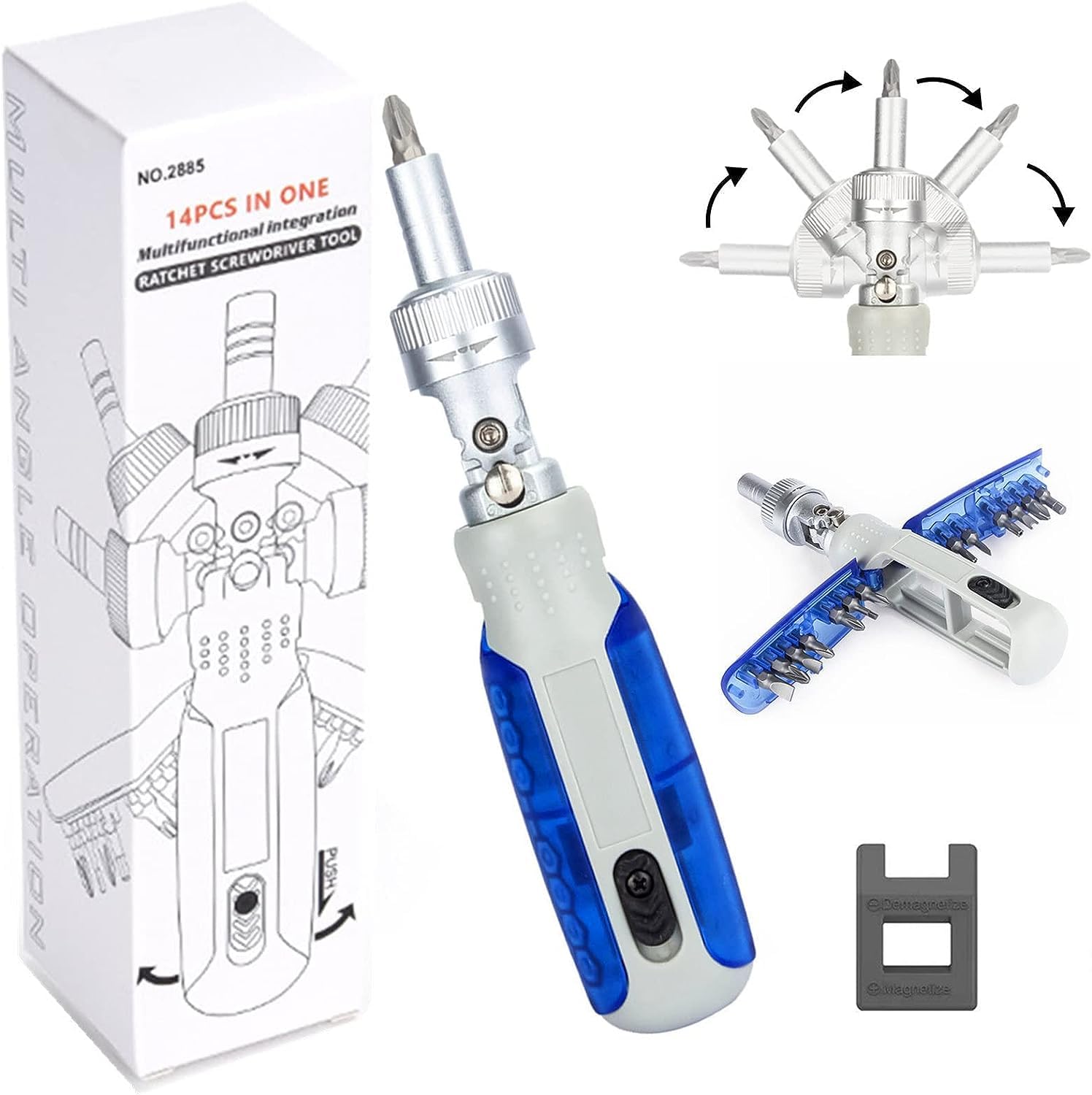 Azonee14 in 1 Multi Bit Magnetic Screwdriver, Ratchet and Adjustable Rotary Angle Screwdriver, for DIY, Home, Repair Work