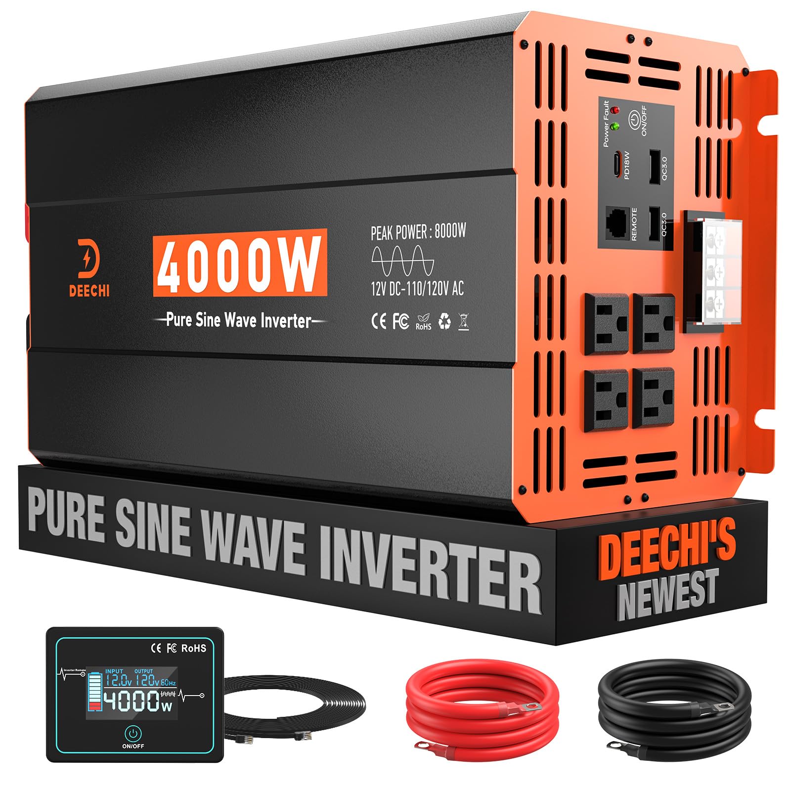 Amazon.com: 4000 Watt Pure Sine Wave Inverter 12V DC to 110V/120V