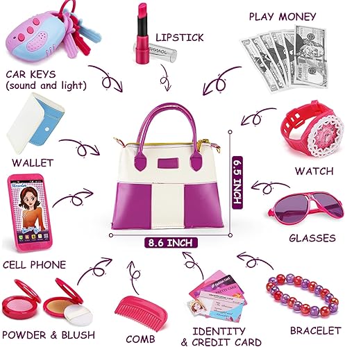 Miniatura 2 de 21 piezas de monedero de simulación para niñas pequeñas, My First Play Purses Juego de juguetes para princesa con bolso, accesorios, juguetes de
