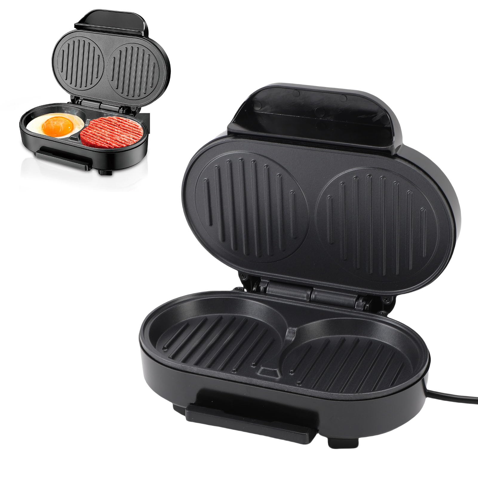 Breakfast Sandwich Maker Fast Cooking Non Stick Egg Burger Machine Home Use Silver Black for Family Restaurant (110V US Plug)