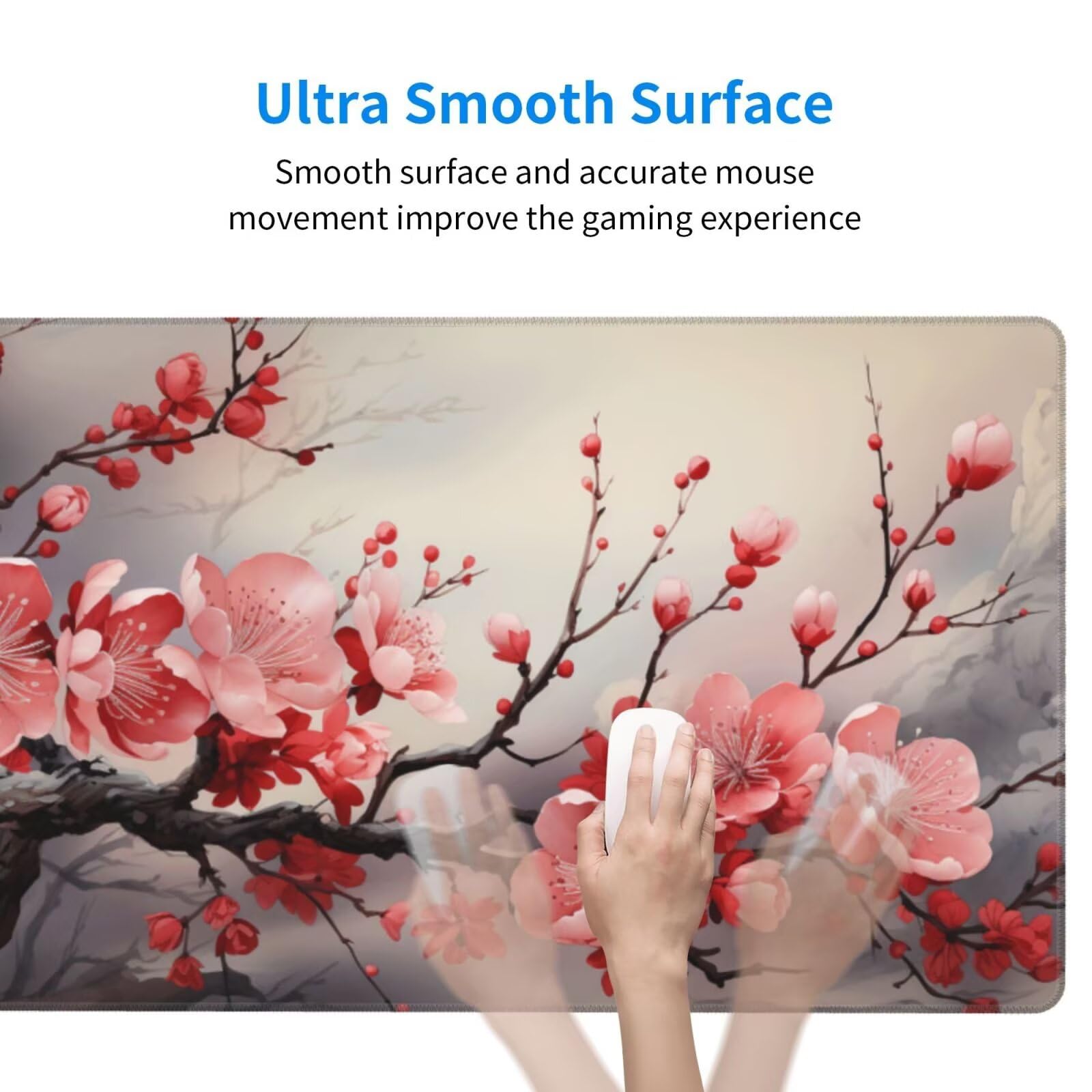 Gaming Mauspad XXL 1000x400x4mm Großes Mousepad mit Ernähten Kanten, Wasserdicht und rutschfest Tastatur Matte, Verbessert Präzision und Geschwindigkeit, für Büro, PC, Laptop Pad Rosa Blume Z5163