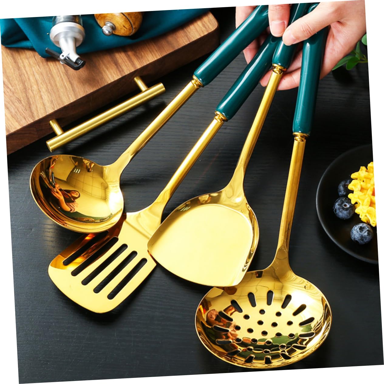 Ipetboom Utensili Da Cucina in Acciaio Comprende Spatola Cucchiaio Per Cottura e Uso Su Antiaderenti Resistenti Al Calore e Durevoli