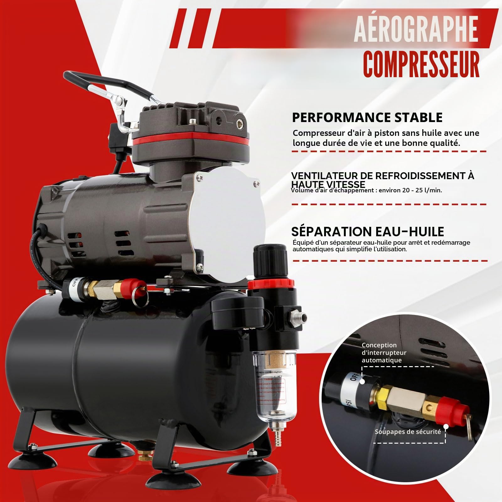 Kit Aérographe avec Compresseur, Professionnel Aérographe Kit et Aerographe Double Action pour Passe-temps, Graphique, clou
