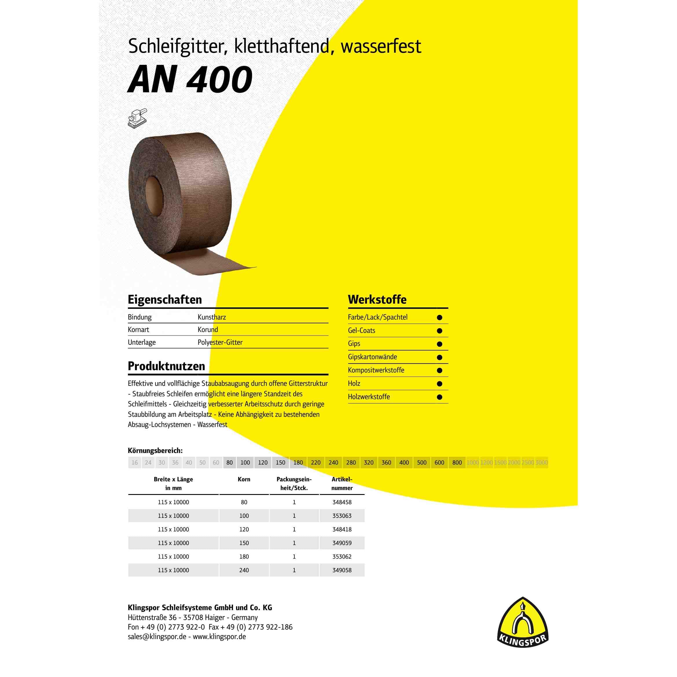 Nuevo! Klingspor AN 400 - Rollo de fieltro (115 x 10000 mm, grano 100)