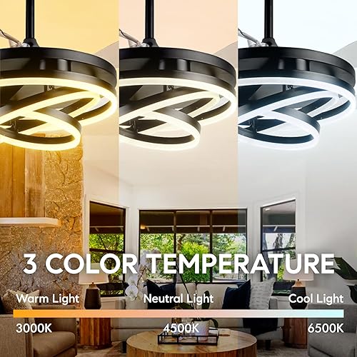 Miniatura 4 de MORE CHANGE Ventilador de techo retráctil moderno de 42 pulgadas con luz y control remoto, ventilador de techo clásico negro con aspas reversibles,