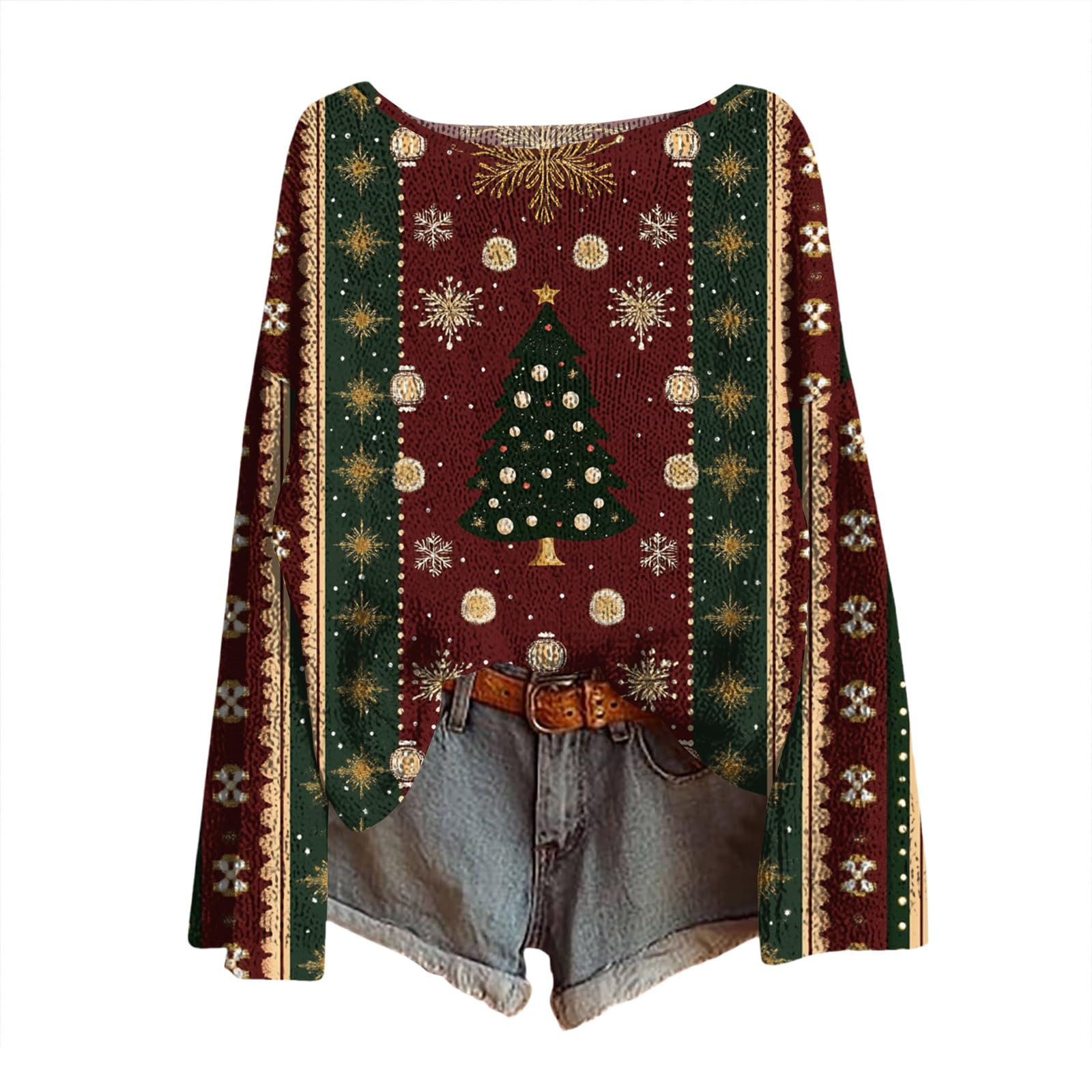 Christmas Season Womens Sweaters Boat Neck Imitation Cotton Pullovers Long Sleeve Boho Style Tops Festive Holiday Clothes