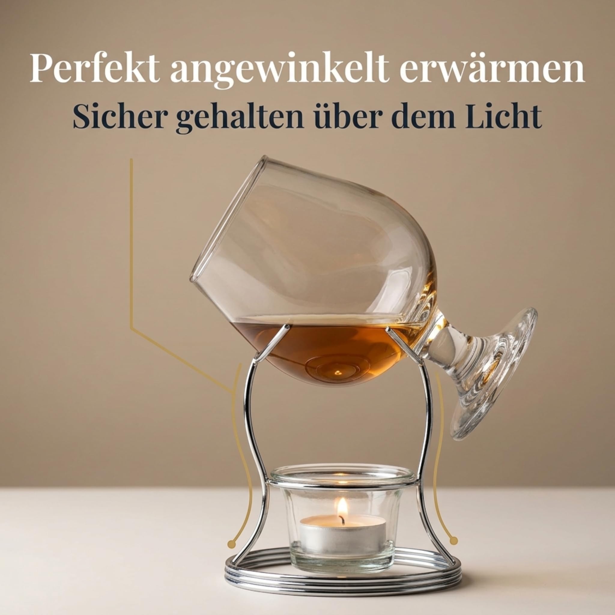MIJOMA Brandy Warmer Set de regalo – Calentador de coñac con cristal giratorio de 400 ml, soporte de acero inoxidable y portavelas de cristal, aroma para los amantes