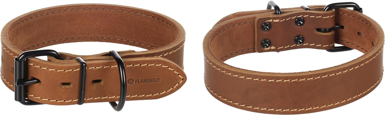 Montana Leather Collar Wide Cognac L 45-55 cm 40 mm