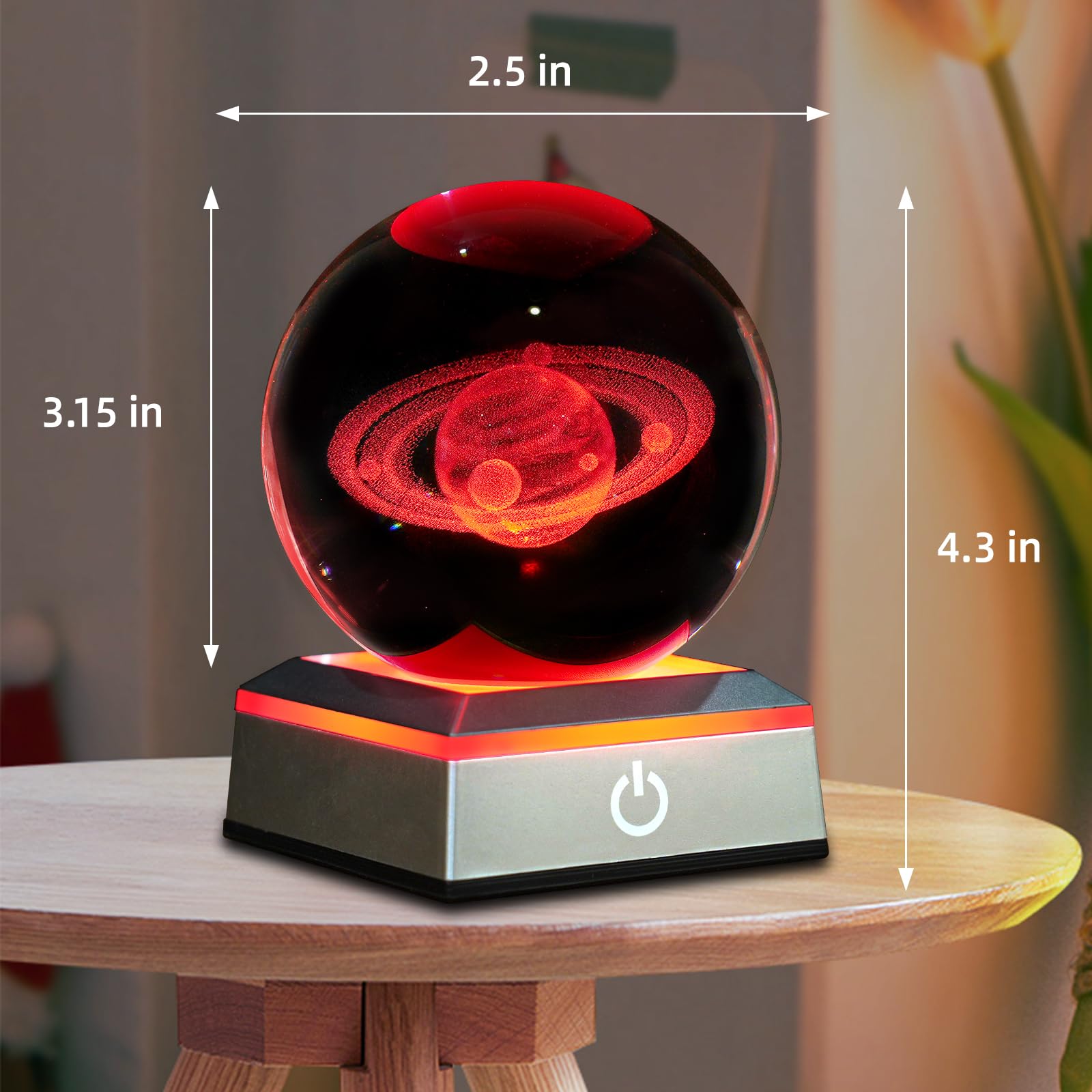 3D Saturn kryształowa kula lampka nocna 8 cm szklana kula lampa stołowa ze zmieniającą się kolorem podstawą dotykową dekoracja idealne prezenty Saturn dla przyjaciół dzieci Boże Narodzenie