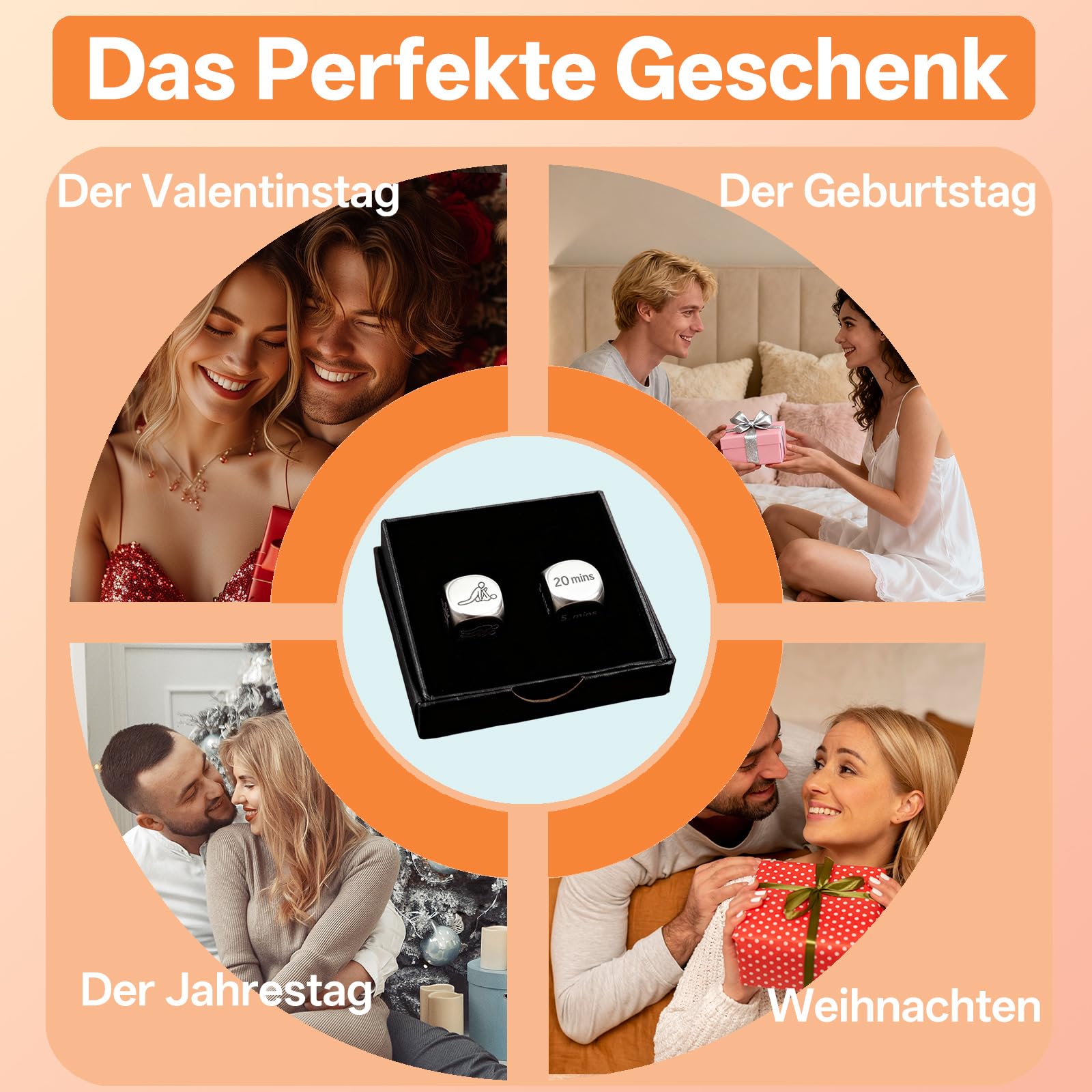 San Valentino per Lui/Lei, Gioco di Dadi Romantico per Coppie – Dadi in Acciaio Inox Tempo & Posizioni | Idea Regalo per San Valentino, Anniversari e Natale