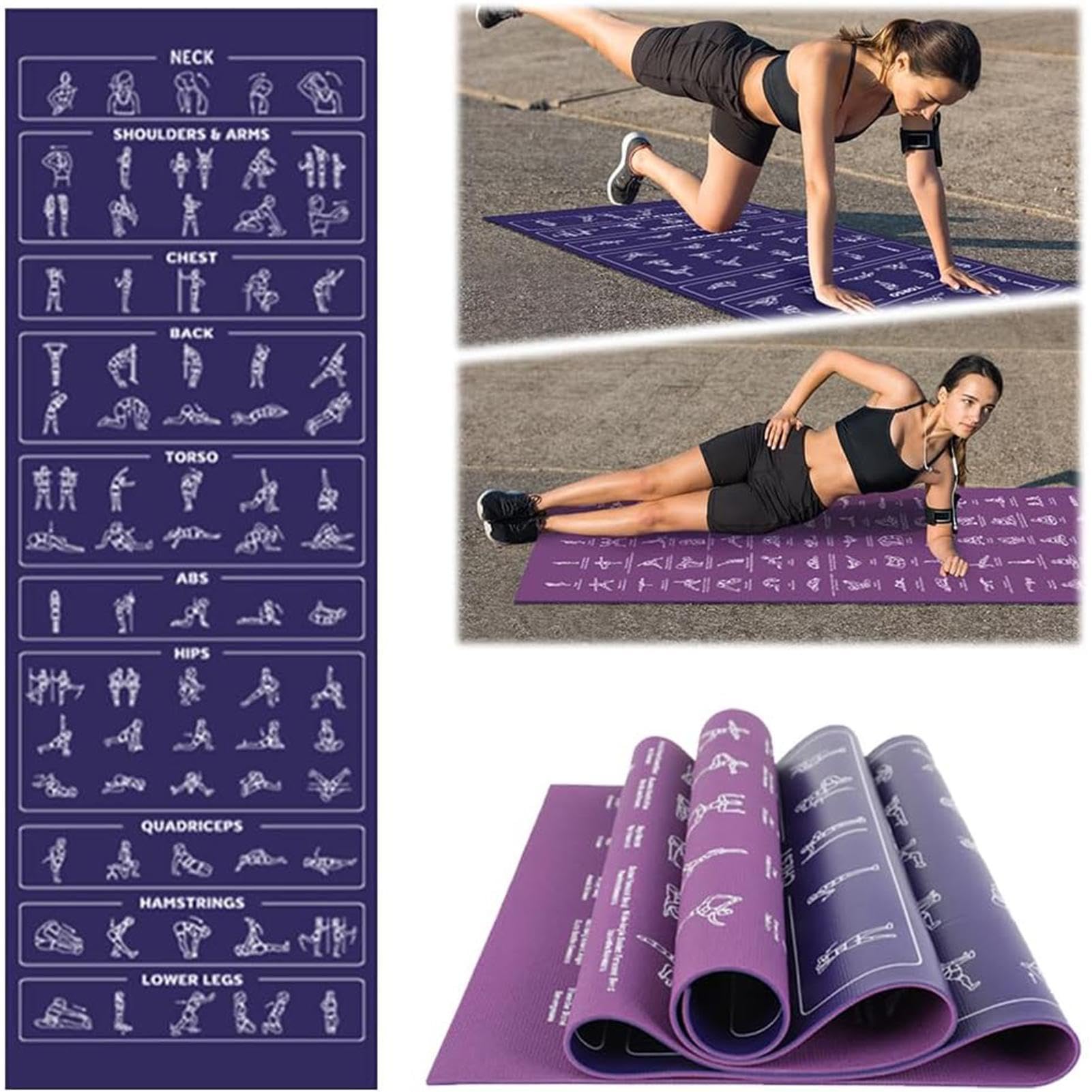 Alfombras Pilates | Con posturas y estiramientos de doble cara - Estera de fitness y equipo de entrenamiento - para Piso Interior Gimnasio Estudio Pilates Juegos de Fitness al aire