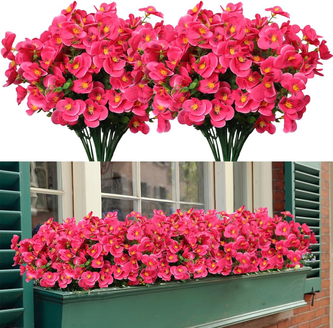 8 Bundles Artificial Phalaenopsis Flowers, Fake Artificial Greenery UV Resistant No Fade Faux Plastic Plants for Wedding Bridle Bouquet Indoor Home Garden Kitchen Office Table Vase (Pink)