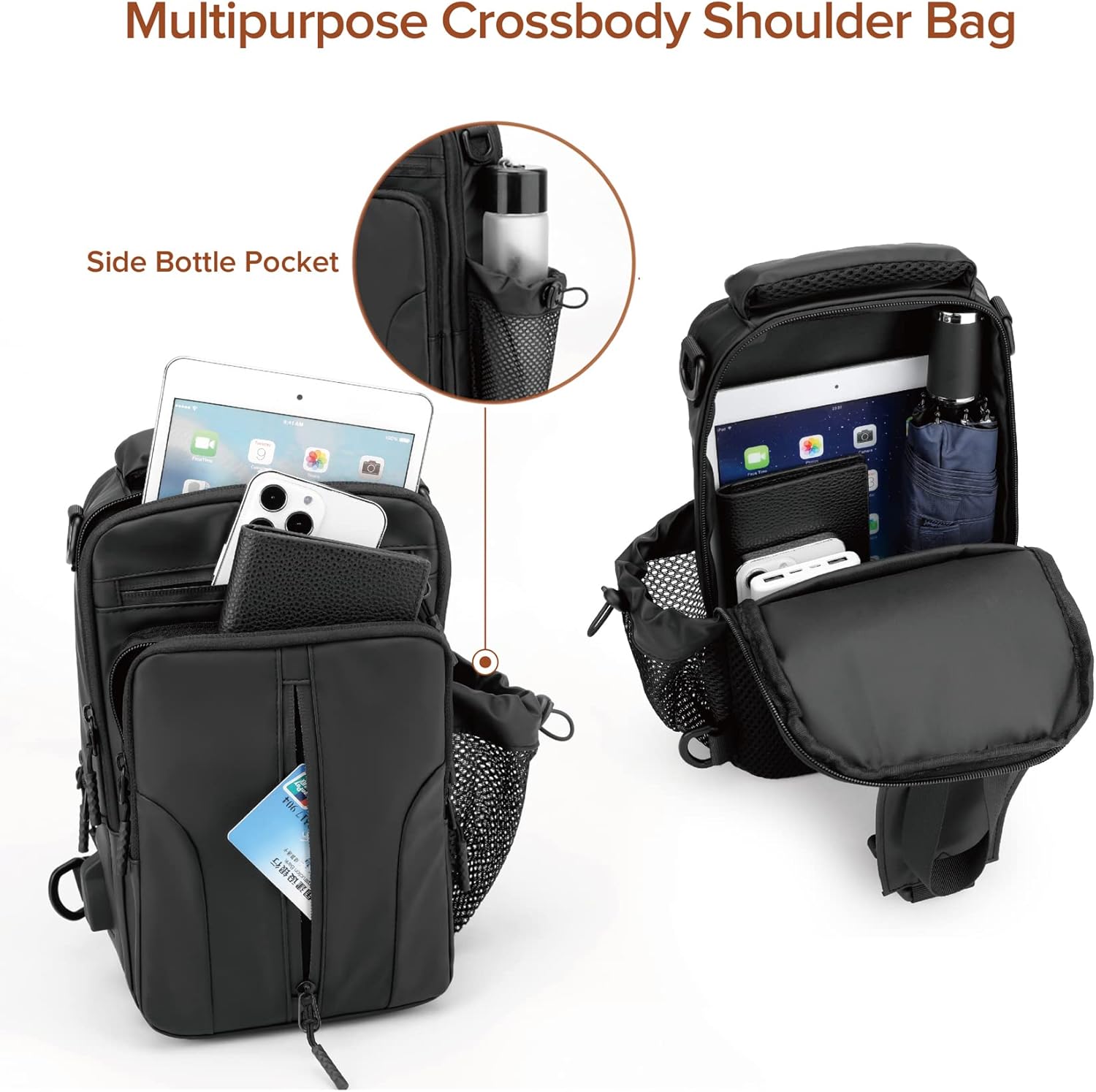 Anti Theft Crossbody Backpack Shoulder Sling Bag Men Women One Strap Motorcycle Messenger Bag Daypack for Cycling