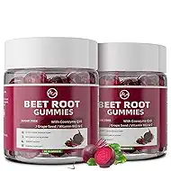 M inch Beet Root Gummies, Blood* Pressure Support & Nitric Oxide Booster, 8-in-1 Wellness Formula with Grape Seed, Coq10, Folic Acid, Vitamin C, B3 & B12, Sugar Free, Vegan, Pomegranate Flavor, 2 Pack