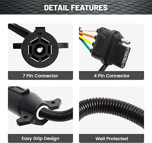 Miniatura 5 de Oyviny Adaptador de remolque plano de 7 vías a hoja de 4 vías + extensión de remolque Oyviny de 4 pines de 12 pulgadas