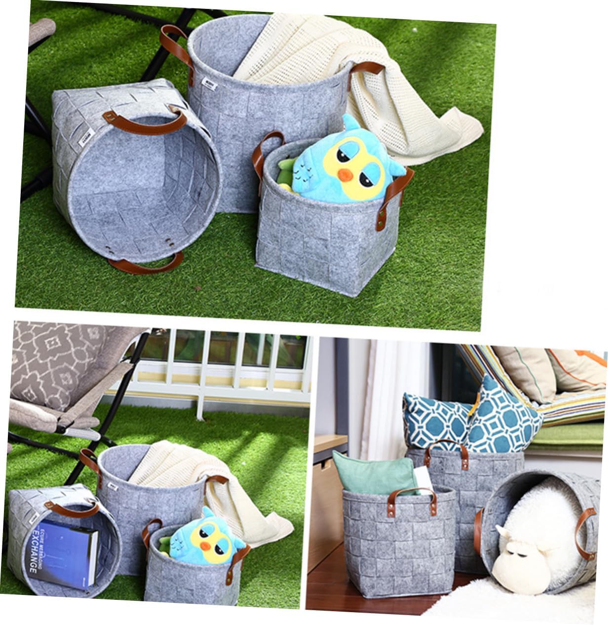 Handmade Foldable Felt Laundry Hamper Bin Large Capacity with Handles Portable Storage Basket for Dirty Clothes Nursery Bedroom Laundry Light Grey