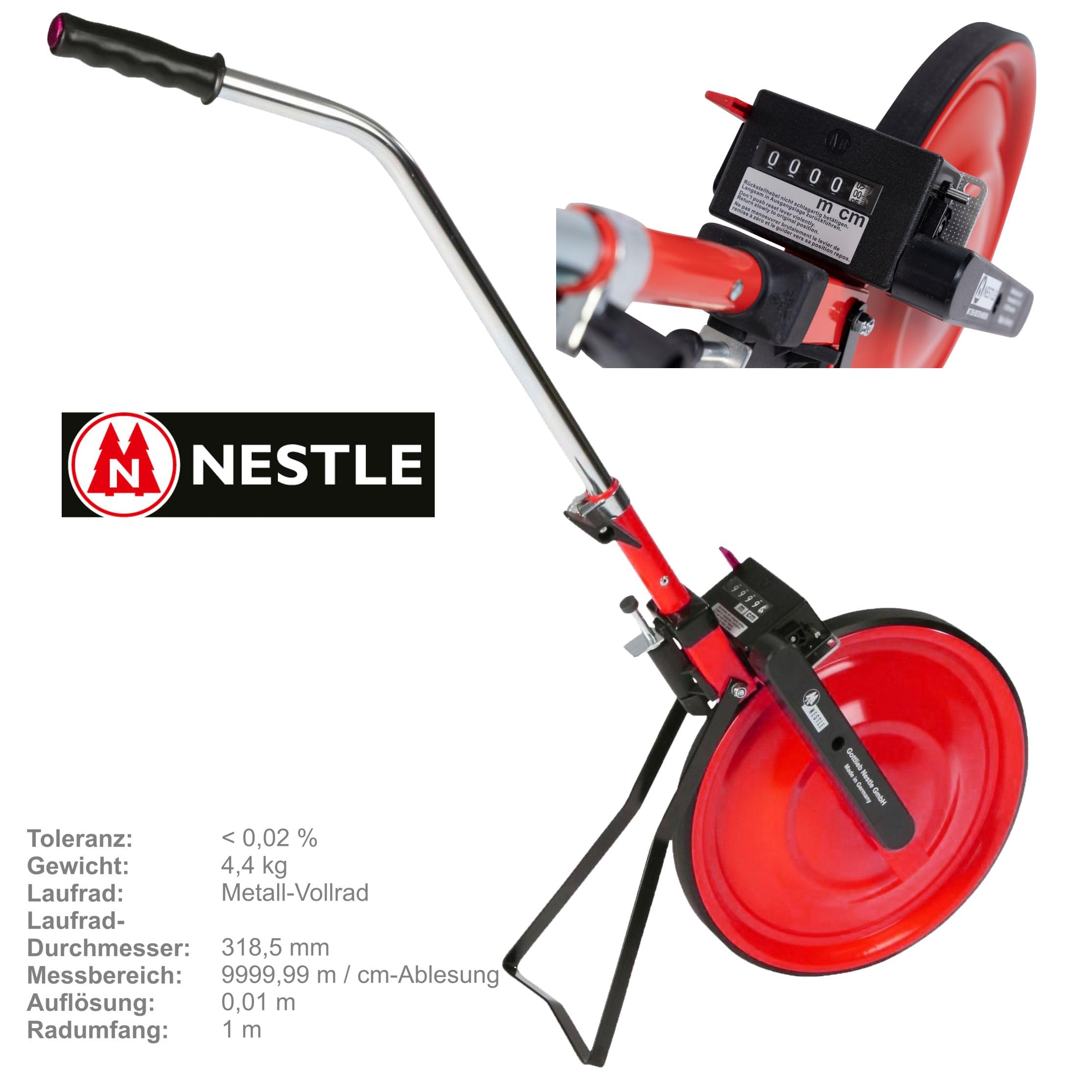 PROFI MESSRAD EICHFÄHIG MIT CM ABLESUNG VOLLRAD Rolltacho Laufrad Baumessrad Vermessungsrad Meßrad Baustellenmessrad Rollrad Nestle Rolltachos Straßenmessrad Rolltachos Laufmessrad für Vermessung