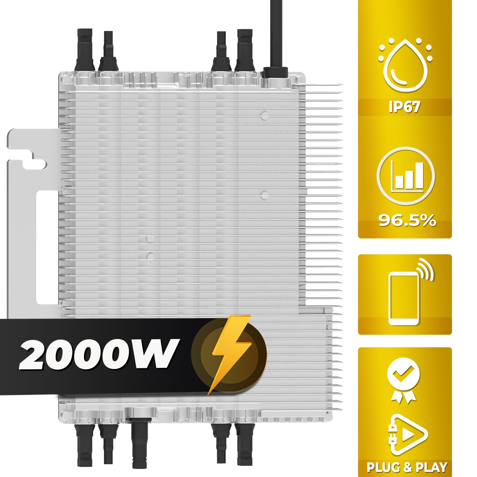 DEYE Mikro-Wechselrichter 2000 W SUN-M200G4-EU-Q0 inkl. 5m Anschlusskabel für Mini-PV Solaranlage Balkonkraftwerk, IP67 wetterfest, 4 MPPT, WiFi, Micro Inverter