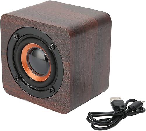 Miniatura 8 de Heayzoki Altavoz Bluetooth retro de madera, altavoces de audio para el hogar de madera de bambú con subwoofer, altavoz de madera vintage para