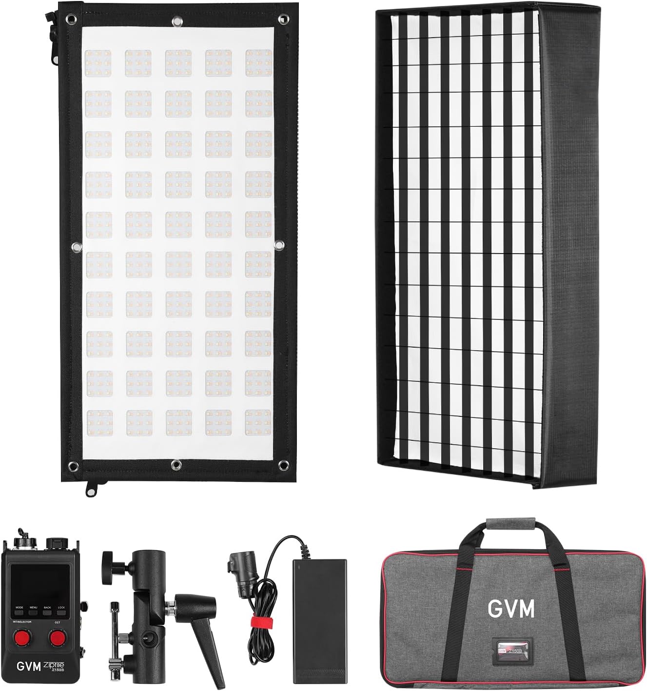 GVM ZipTile Z150B Bi-Color Flexible LED Video Light 2700K~6800K, 15500 lux/m 150W Output Panel Light, 12 Lighting FX with Honeycomb Grid Soft Box, Support App Control for Studio Photography Lighting