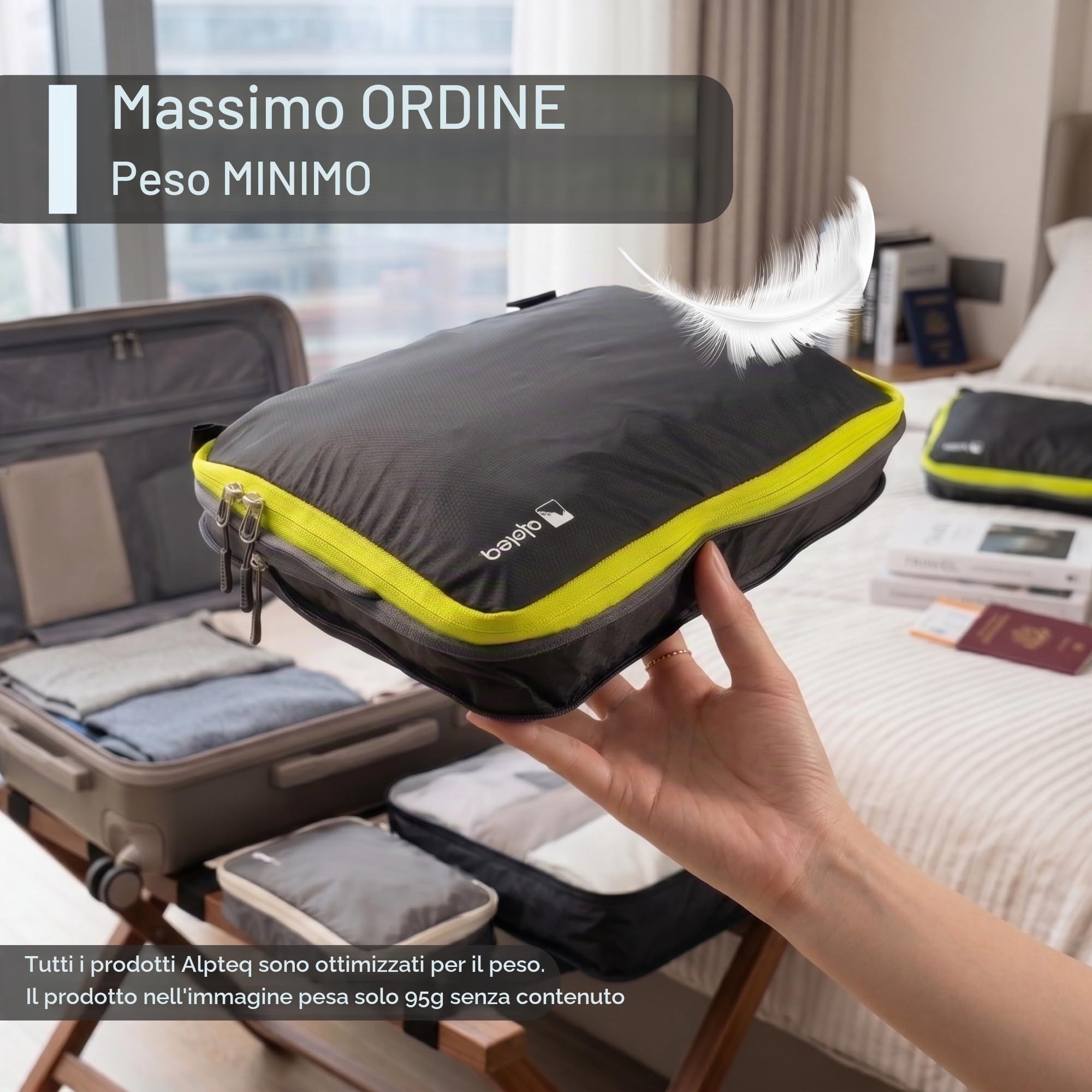 Sacchetti professionali a compressione – Set di 5 pezzi ultraleggeri per valigie Packing Cubes in tessuto impermeabile, cubo per viaggi e zaino
