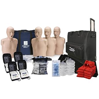 MCR Medical Prestan CPR Adult Manikin - Feedback, Prestan UltraTrainers, CPR Training Masks, CPR Training Valves, and Carry Bag with Wheels, Pack of 4