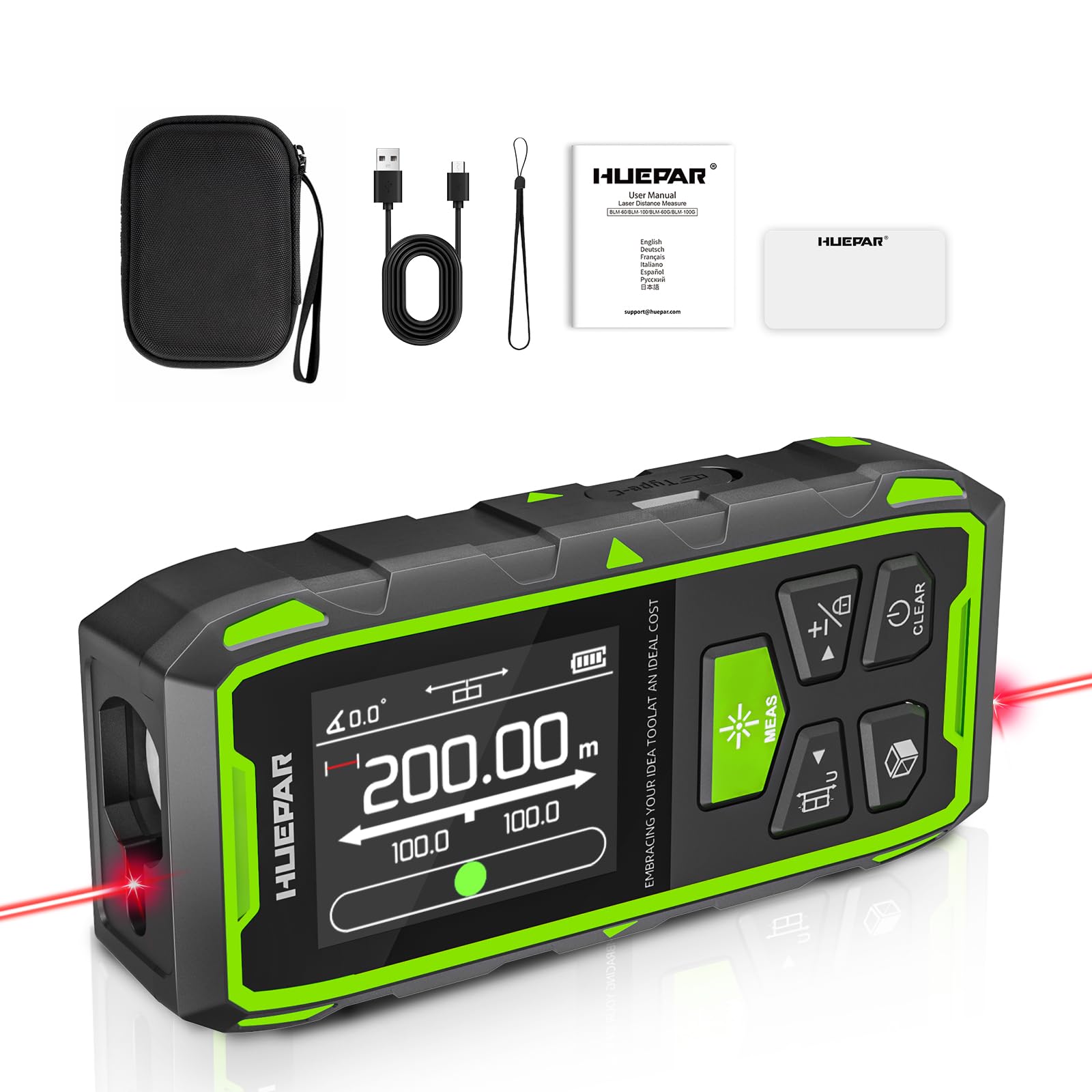 Huepar Télémètre Laser Double 200m, Angle Numérique,Mode Pythagore