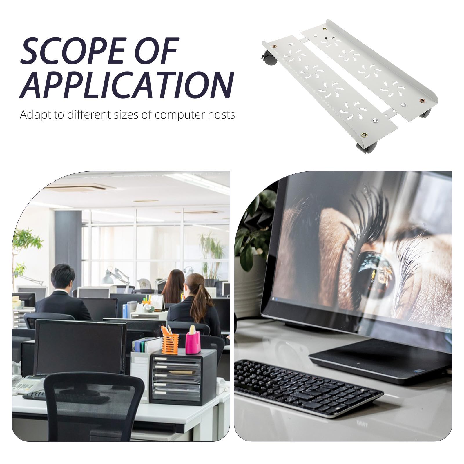Abaodam Soporte para Computadora Central, Soporte para Computadora Ruedas, Acero al Carbono, Blanco, Frenos Integrados, para Torre de Ordenador, Escritorio y Hogar
