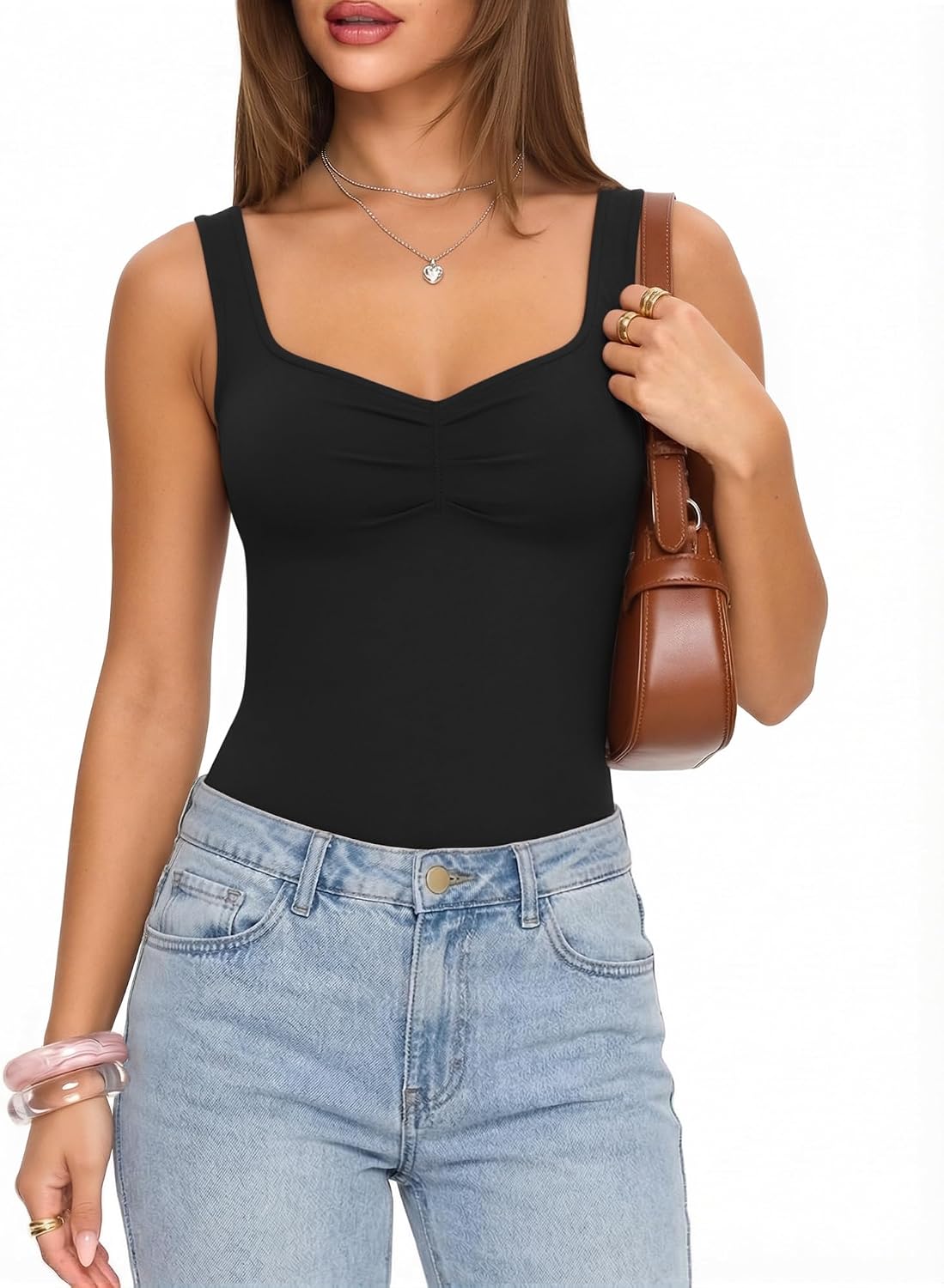 Women Sweetheart Neck Ruched Thong Bodysuit Sleeveless Backless Tank Top Body Suit Summer Y2K Outfits 2026
