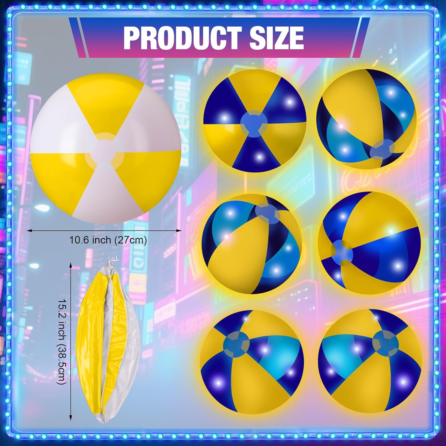 MiniInflat 12 Pcs Light up Beach Balls 16'' Jumbo Pool LED Balls Glow in the Dark Neon Giant Inflatable for Summer Hawaiian Tropical Theme Beach Party Decor Water Accessory (Yellow)
