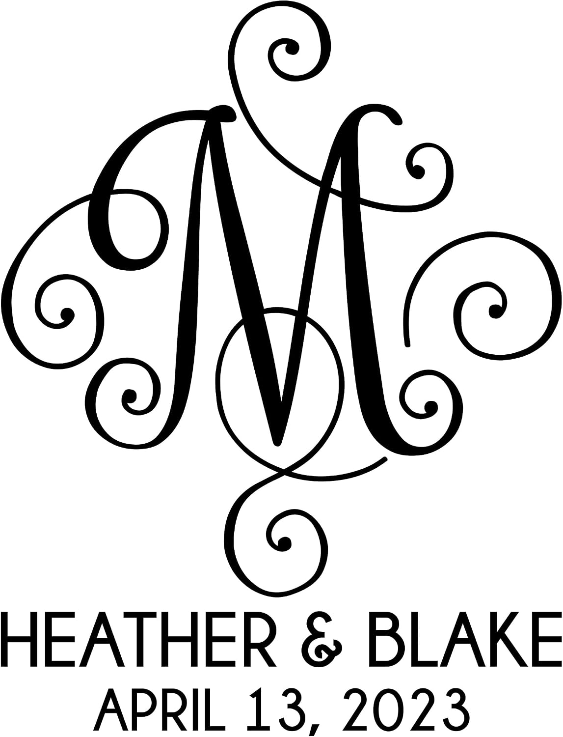 Elegant Scroll Monogram Reception Decor, Personalized Wedding Dance Floor Decal, 30 Colors & Several Sizes