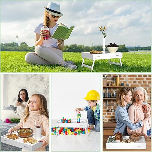 Miniatura 6 de Artmeer - Bandeja de cama para desayuno, bandeja de comida con patas plegables, bandeja de servir para computadora, laptop, escritorio, platos de