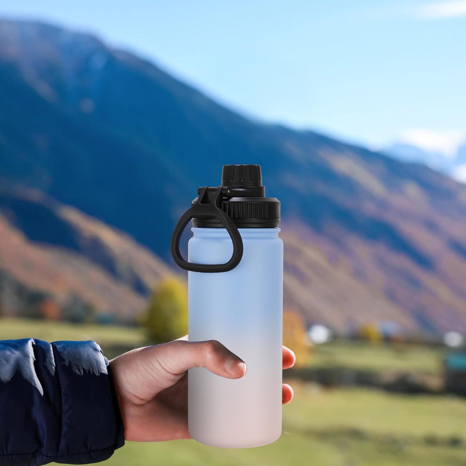 DOMICARE 16 oz Water Bottle for School Stainless Steel Double Wall Vacuum Insulated Water Bottle with Straw lids & Spout Lid, Leakproof BPA Free (Blue/Pink,4) - Image 6