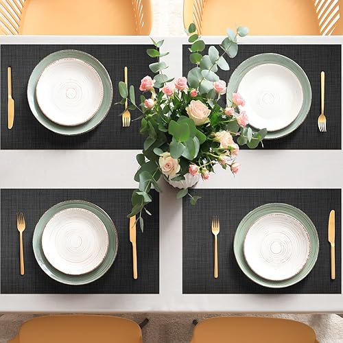 Miniatura 3 de AUAUY Juego de 6 manteles individuales, antideslizantes, resistentes al calor, manteles individuales de vinilo tejido de PVC, lavables para cocina,