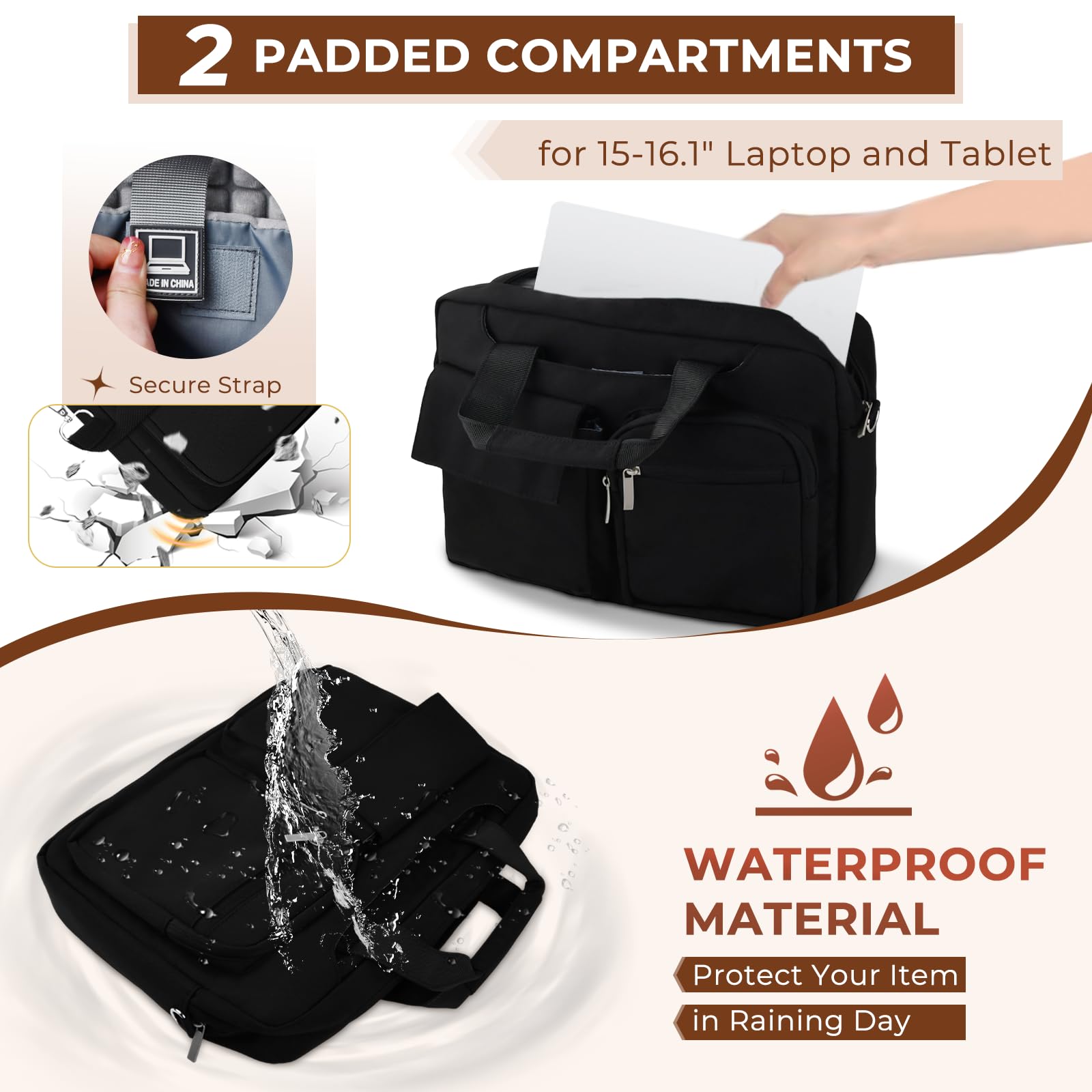 Bolsa para Portátil 15-16,1 Pulgadas, Maletín para Portátil, Maletín de Profesora, Bolso de Oficina, Bolsa de Mensajero de Hombre, Impermeable Bolso de Unisex Adulto para Oficina Trabajo