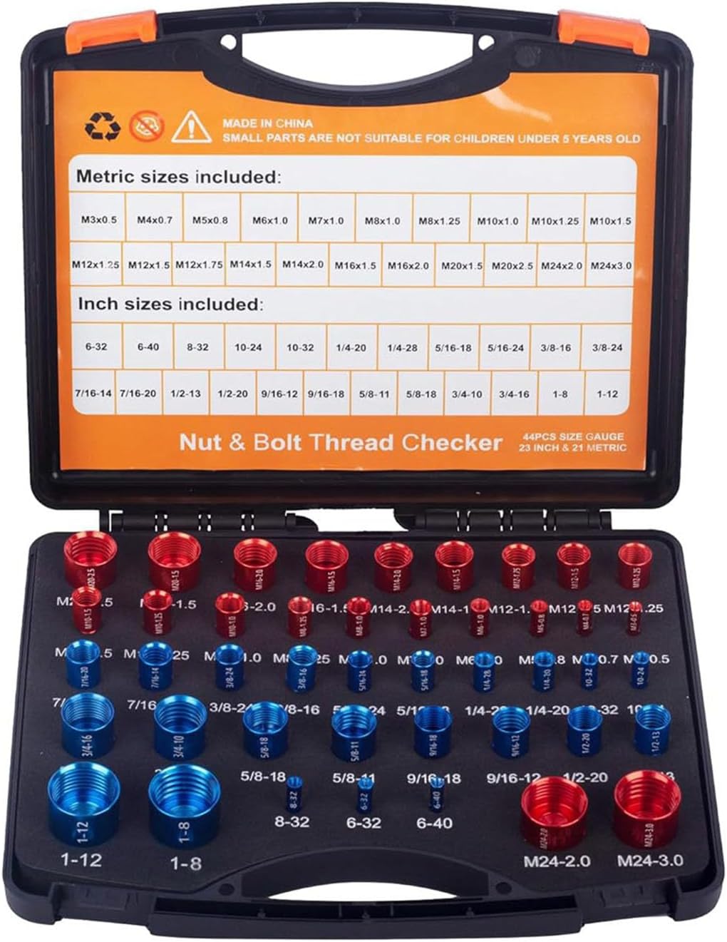 44PCS Nut and Bolt Thread Checker - Aluminium Thread Gauge with Storage Box - Essential Tool for Maintenance Repair - Easy Bolt and Nut Identification