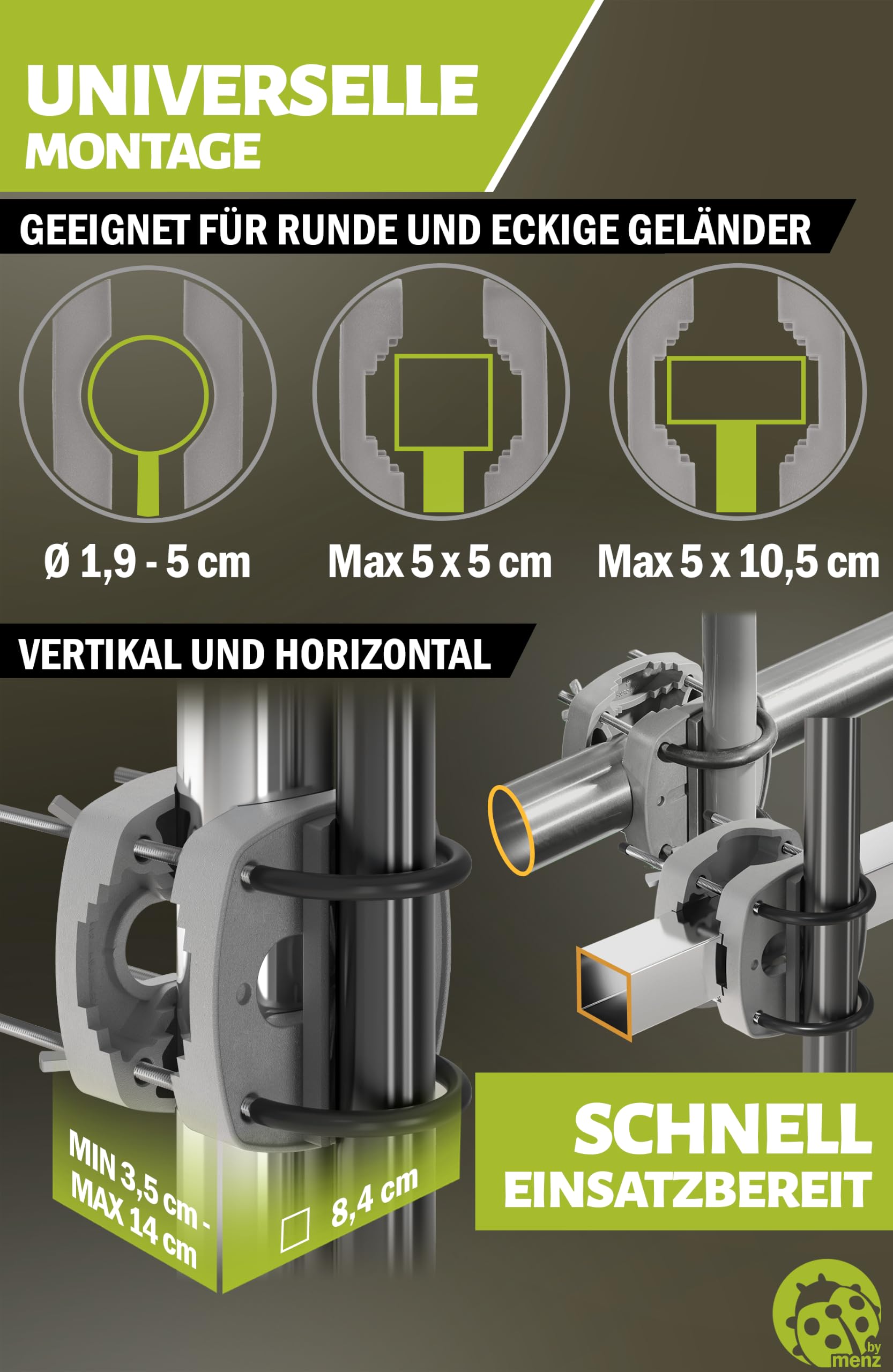 Menz Support de parasol pour balcon en gris - Support de parasol flexible pour balcon, Support de parasol solide et compact pour balcon