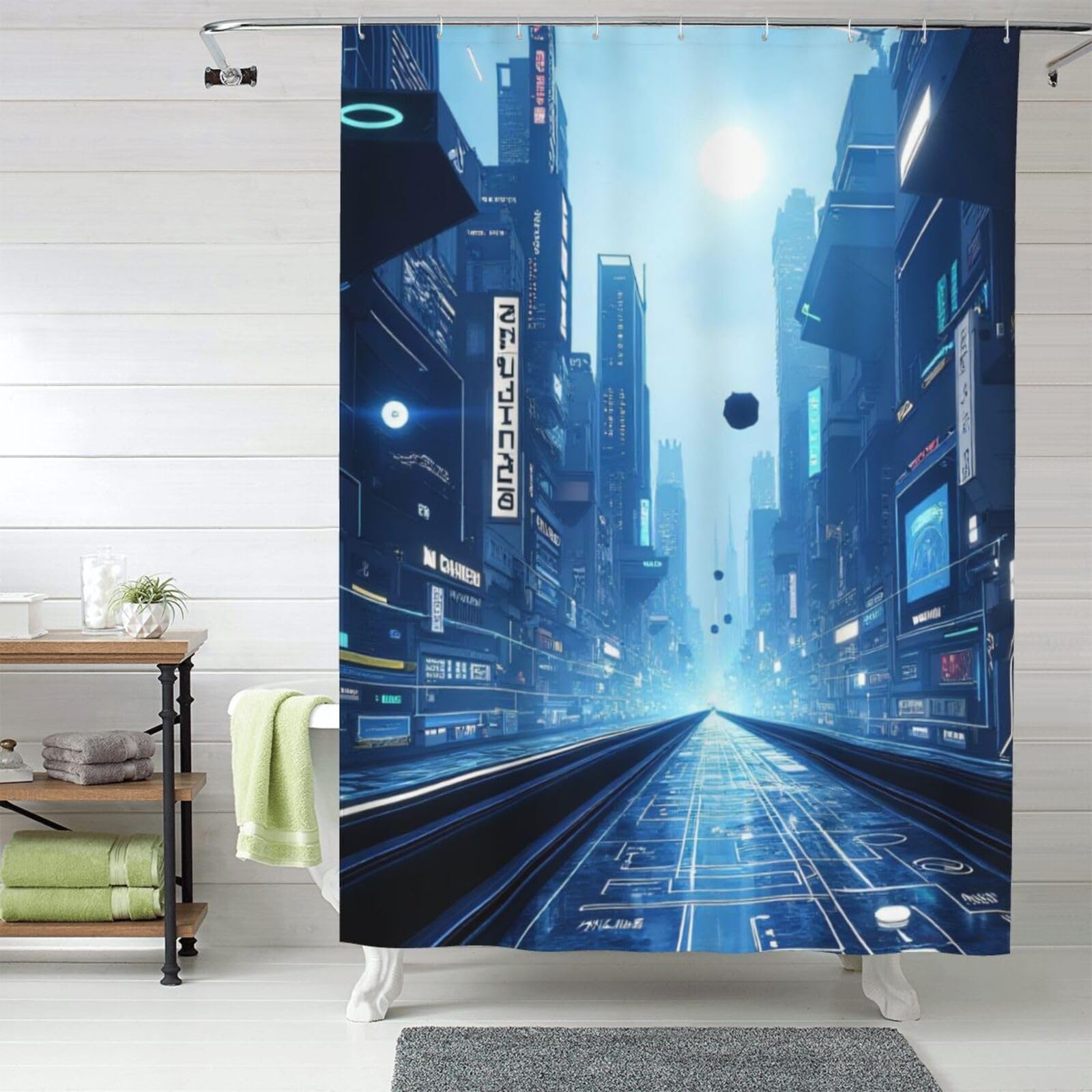 Rideau de douche en tissu résistant pour éviter les éclaboussures avec décor cyberpunk