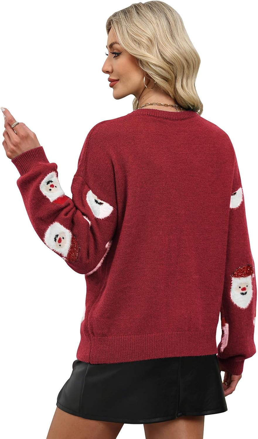 Ugly Christmas Sweater for Women Funny Santa Long Sleeve Knitted Xmas Pullover Cute Wintertime Holiday Parties Tops - Image 4