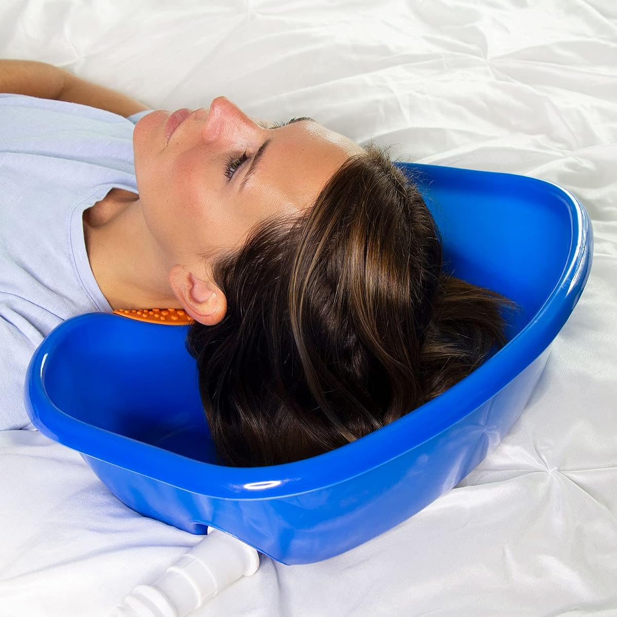 DMI Cuenco de champú portátil para lavado de cabello y cabecera, corte de cabello y coloración para personas mayores, discapacitadas, postradas en cama y discapacitadas, azul