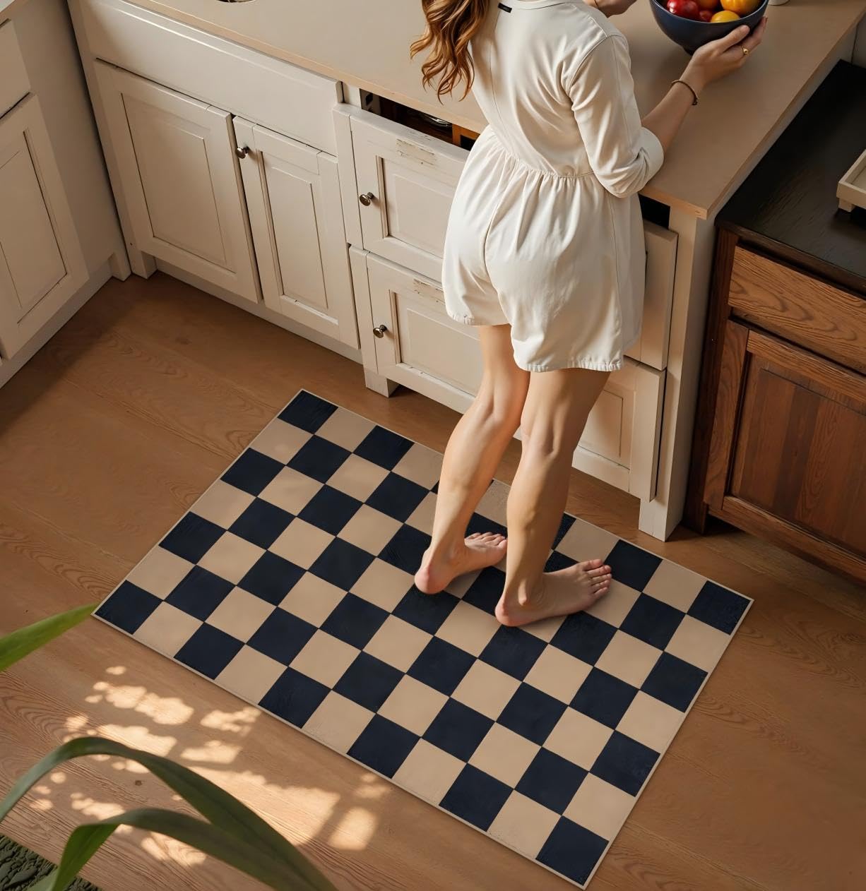 Lahome Colette Checkered Easy Jute 2x3 Rug, Small Entryway Rug Non Slip Kitchen Front Door Mat, Farmhouse Neutral Area Rug Non Shedding Low Pile Floor Carpet for Foyer Porch Doorway