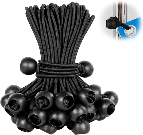 Cuerdas elásticas con bolas de 12 pulgadas, 50 cuerdas elásticas resistentes para camping, refugio, cenador, pantalla de proyector, postes de tienda