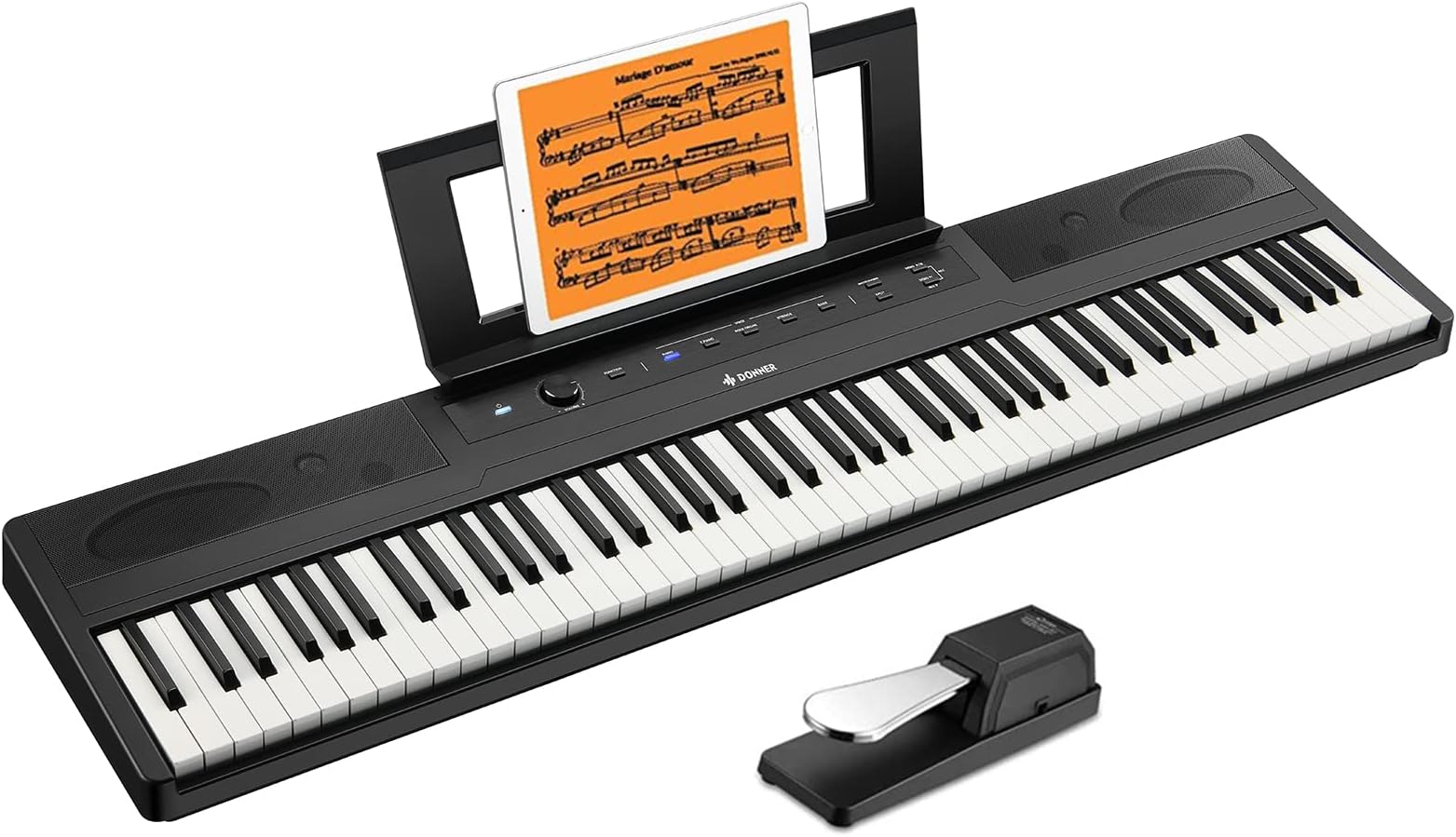 Donner DEP-45 Digital Piano Ultrathin, Beginner Electric Piano Keyboard with 88 semi-weighted Keys, Full Size Portable Electronic Keyboard Piano with Sustain Pedal, Power Supply, Support MIDI