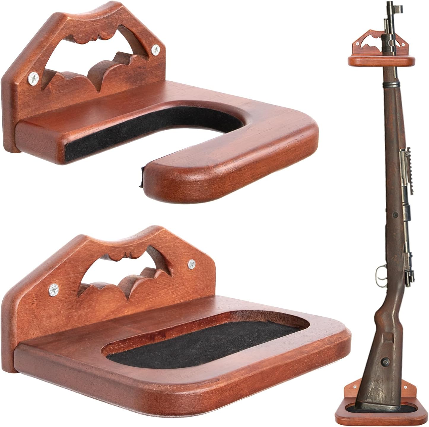 LoforHoney Home Gun Rack, Rubberwood Shotgun & Rifle Wall Mount Holder Display with Soft Felt Pads, Hand-Carved Bat Design, Rifle Rack for Home, Cabin, Garage - Gift for Gun Owners & Collectors